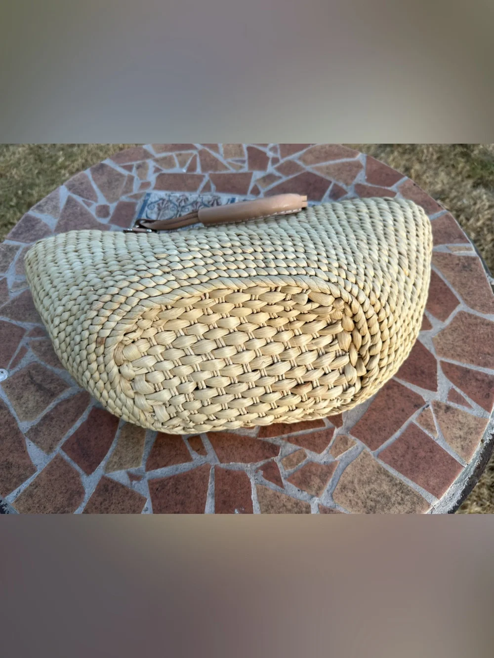 Banana Republic Woven Straw Tote Bag with Blue Floral Lining